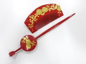 アンティーク　漆塗り蒔絵　櫛・簪セット